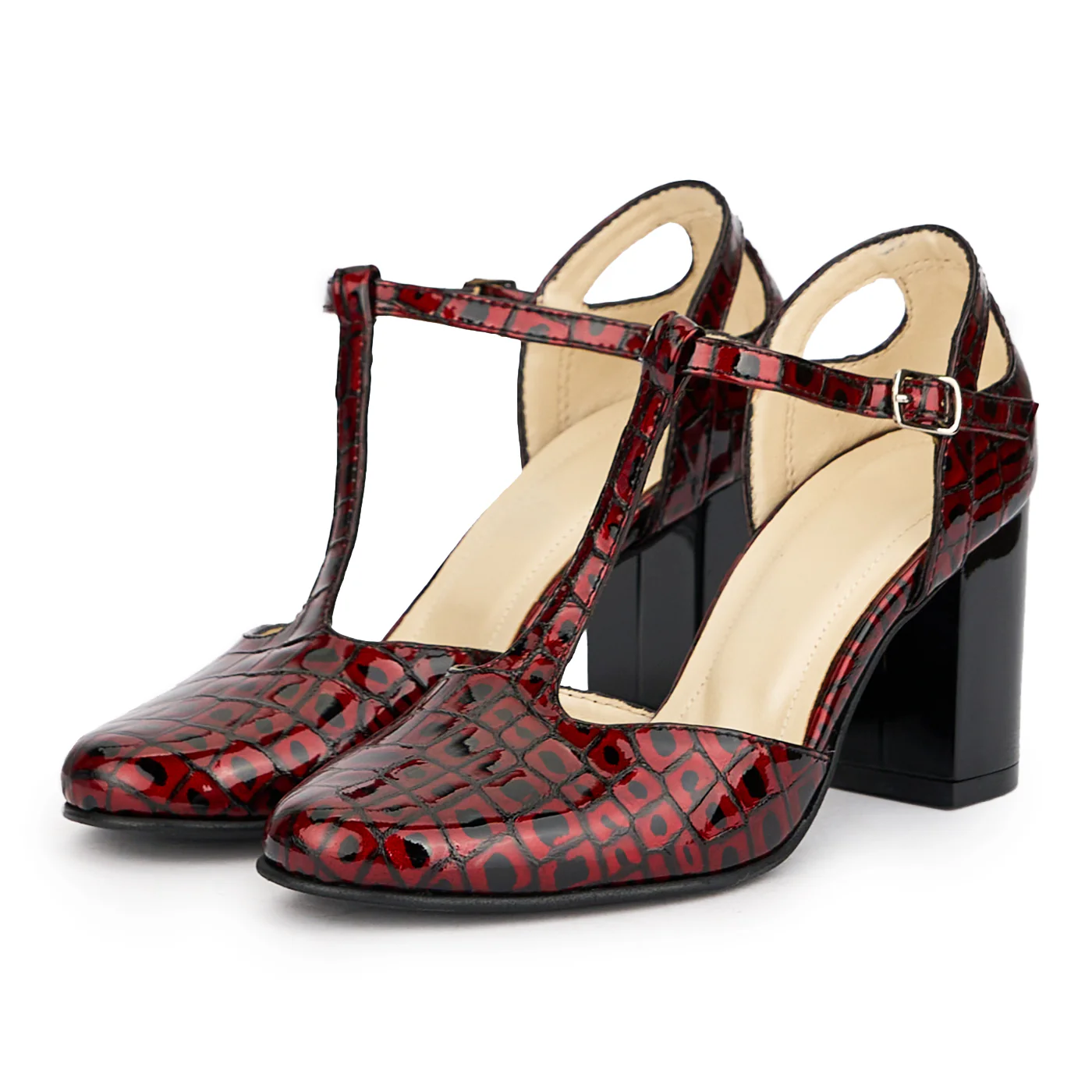 Sandale dama din piele naturala rosu-bordo cu toc gros 7.5 cm 16228 - Image 3