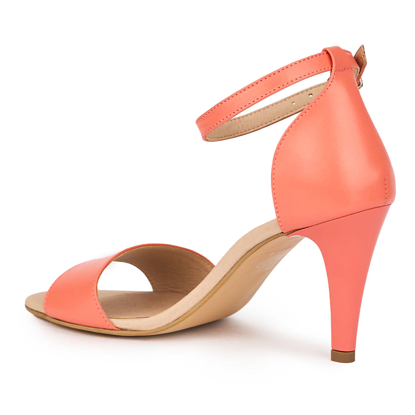 Sandale dama din piele naturala roz-coral cu toc subtire 8.5 cm 15435 - Image 2