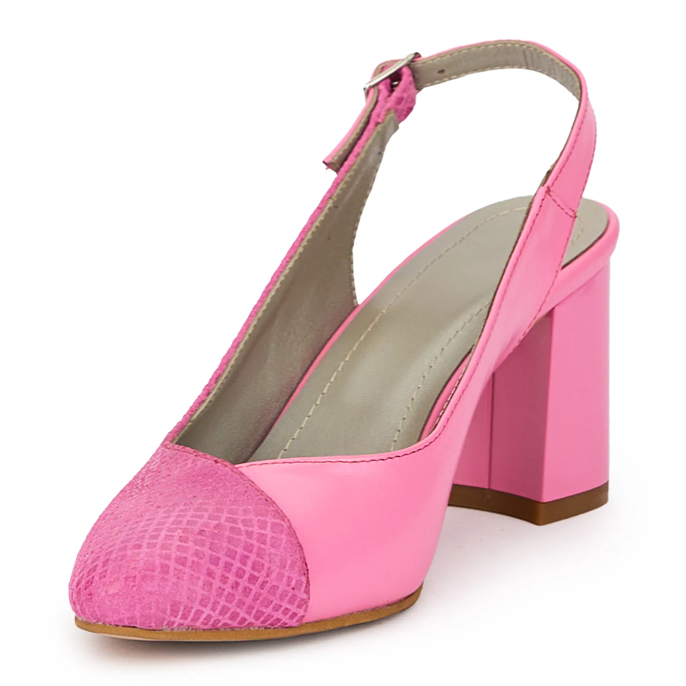 Sandale dama din piele naturala roz cu toc gros 7.5 cm 15537 - Image 3