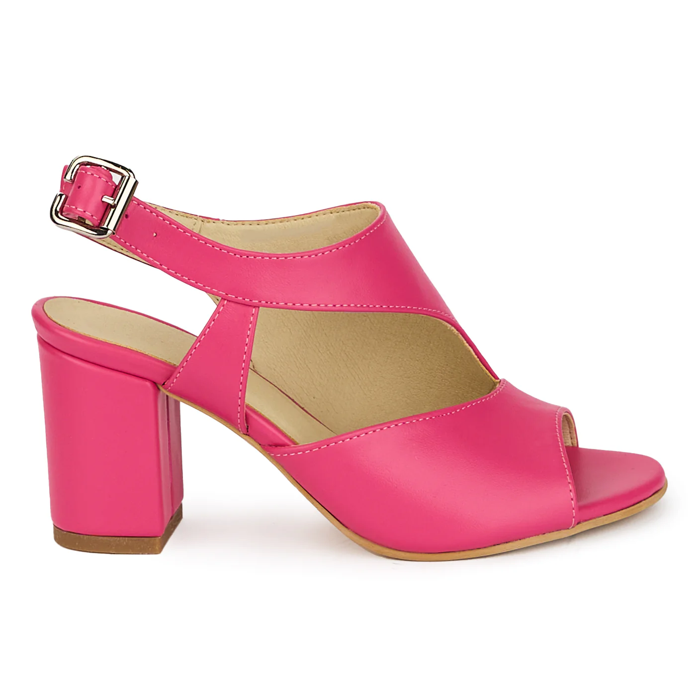 Sandale dama din piele naturala roz cu toc gros 7 cm 18180