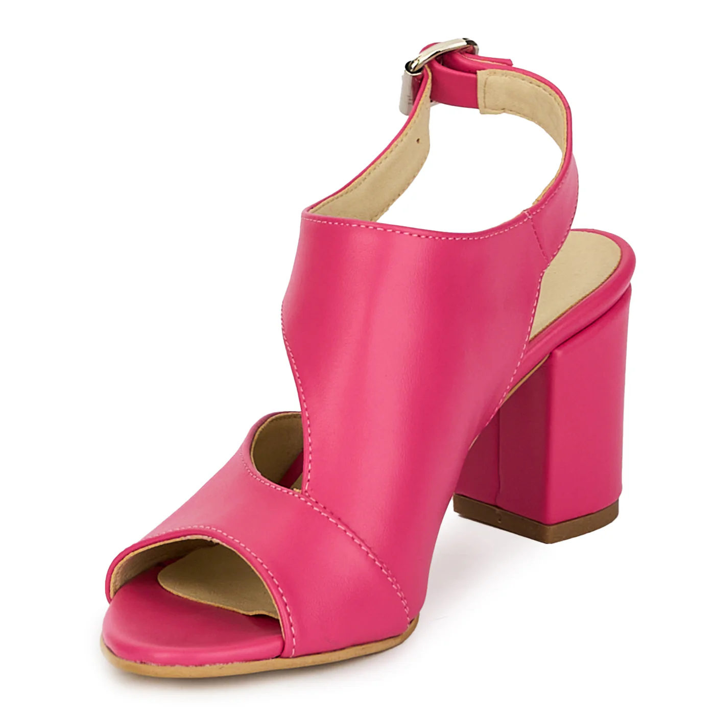 Sandale dama din piele naturala roz cu toc gros 7 cm 18180 - Image 3
