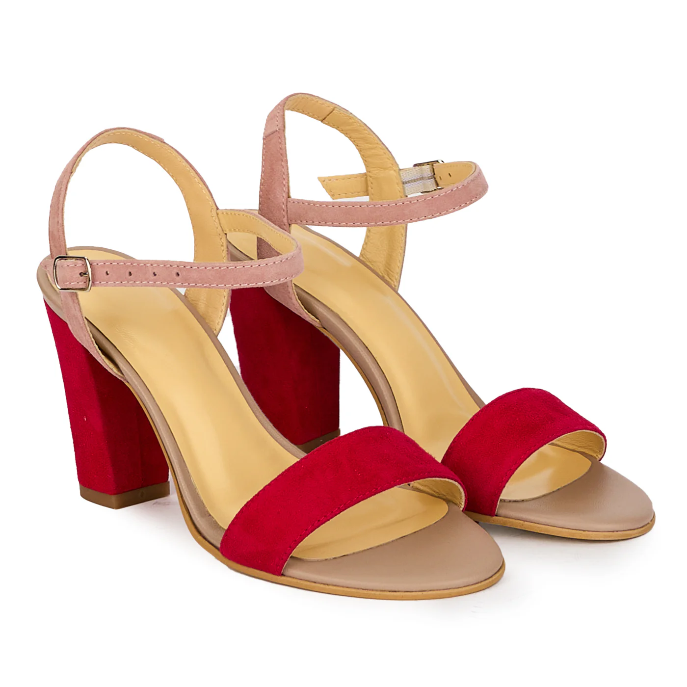 Sandale dama din piele naturala roz  cu toc gros 8.5 cm 18125 - Image 4