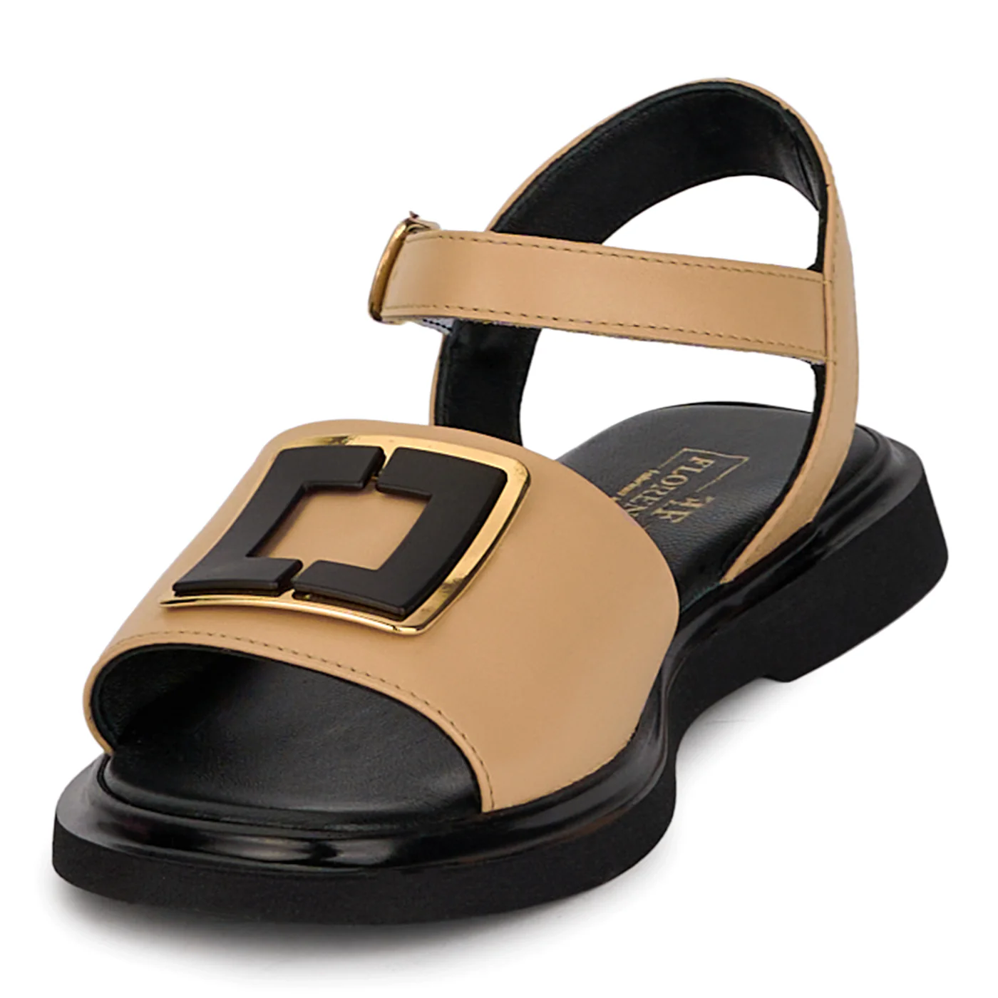 Sandale dama din piele naturala bej cu accesoriu 18403 - Image 3