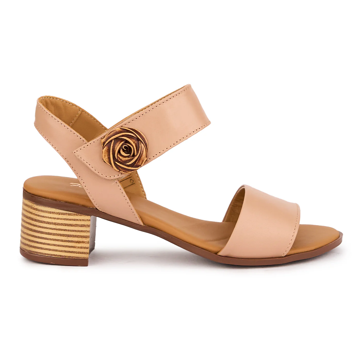 Sandale dama din piele naturala roz-fard cu toc gros 5 cm 16372