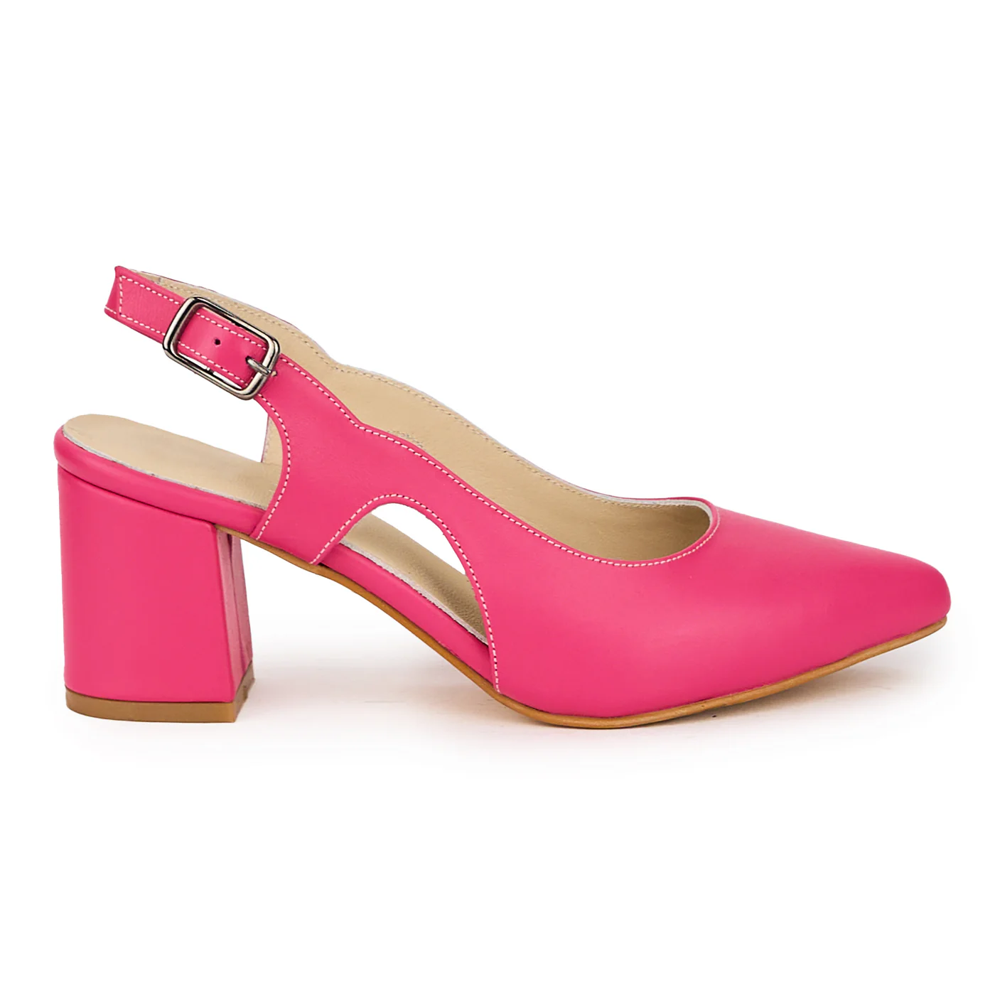 Sandale dama din piele naturala roz-fucsia cu toc gros 6.5 cm 15908