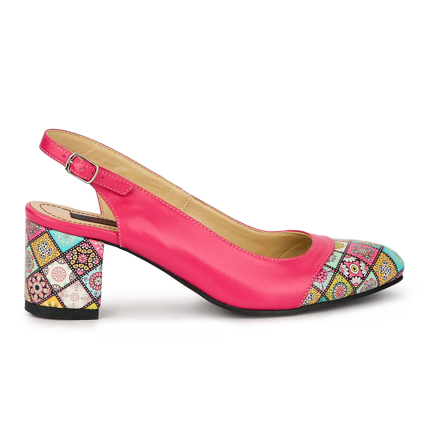Sandale dama din piele naturala roz-fucsia cu toc gros 6 cm 15615