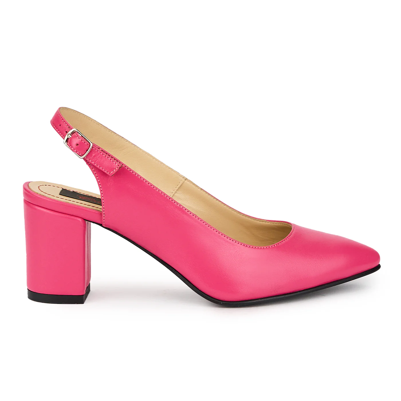Sandale dama din piele naturala roz-fucsia cu toc gros 7.5 cm 15626