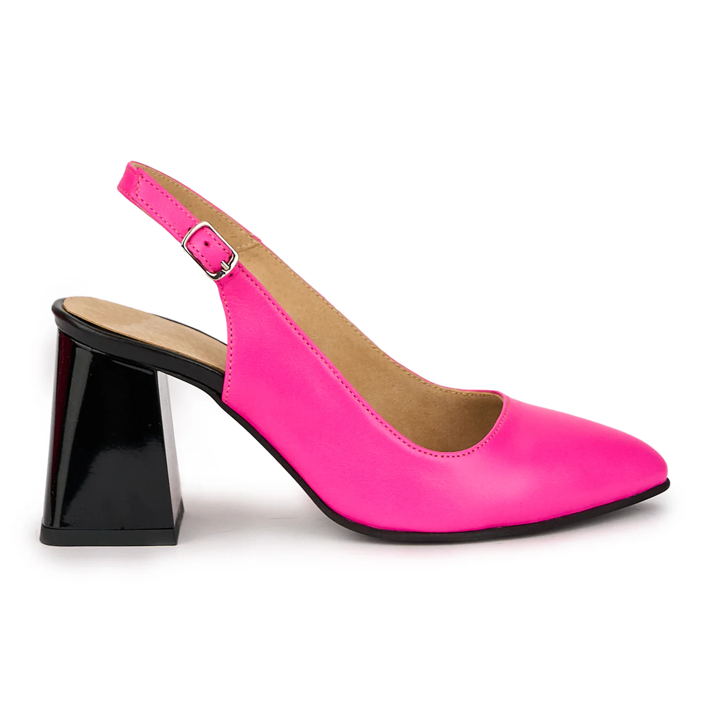 Sandale dama din piele naturala roz-fucsia cu toc gros 7.5 cm 16021