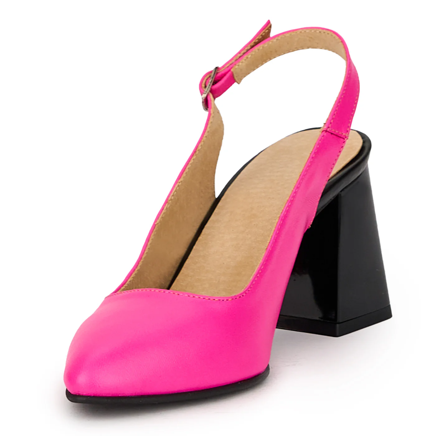 Sandale dama din piele naturala roz-fucsia cu toc gros 7.5 cm 16021 - Image 3