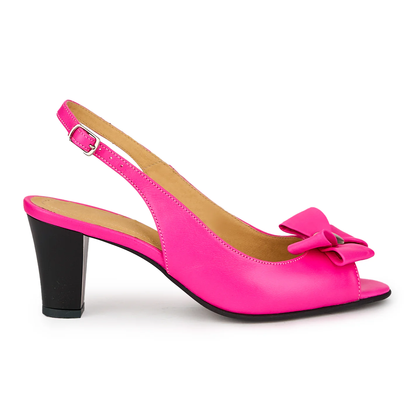 Sandale dama din piele naturala roz-fucsia cu toc gros 7 cm 15572