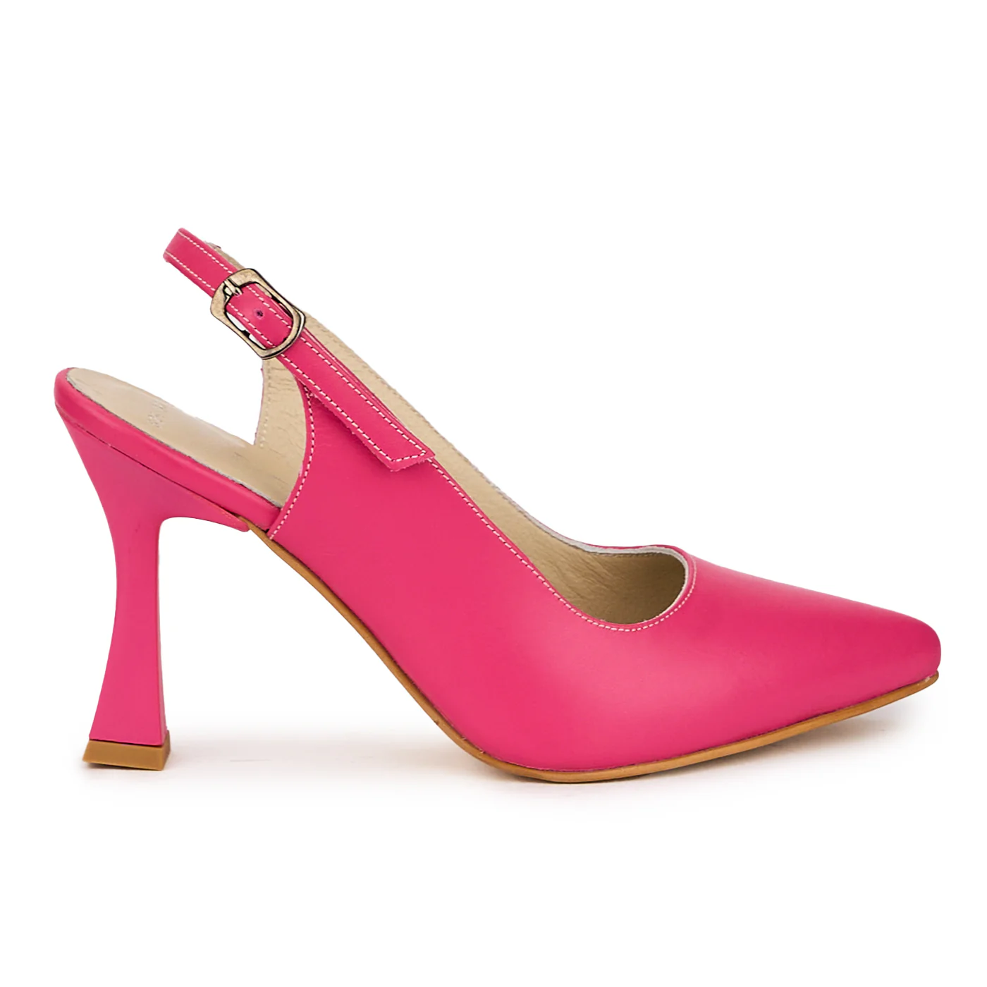 Sandale dama din piele naturala roz-fucsia cu toc subtire 9 cm 15915