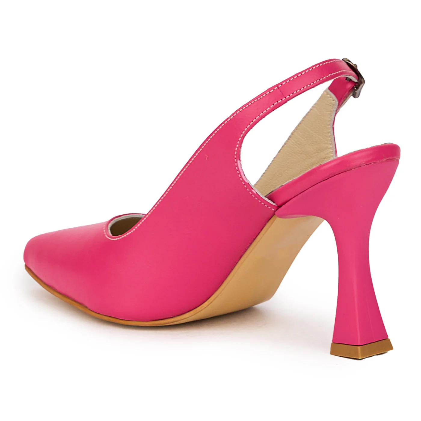 Sandale dama din piele naturala roz-fucsia cu toc subtire 9 cm 15915 - Image 2