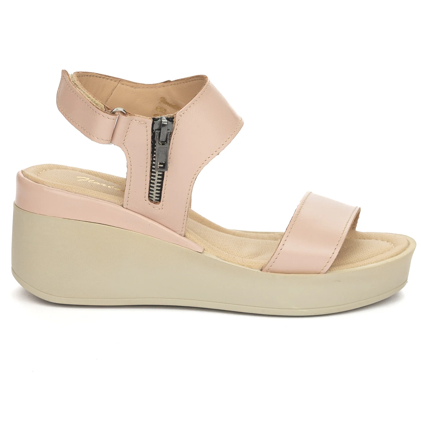 Sandale dama din piele naturala roz - nude cu platforma 13879