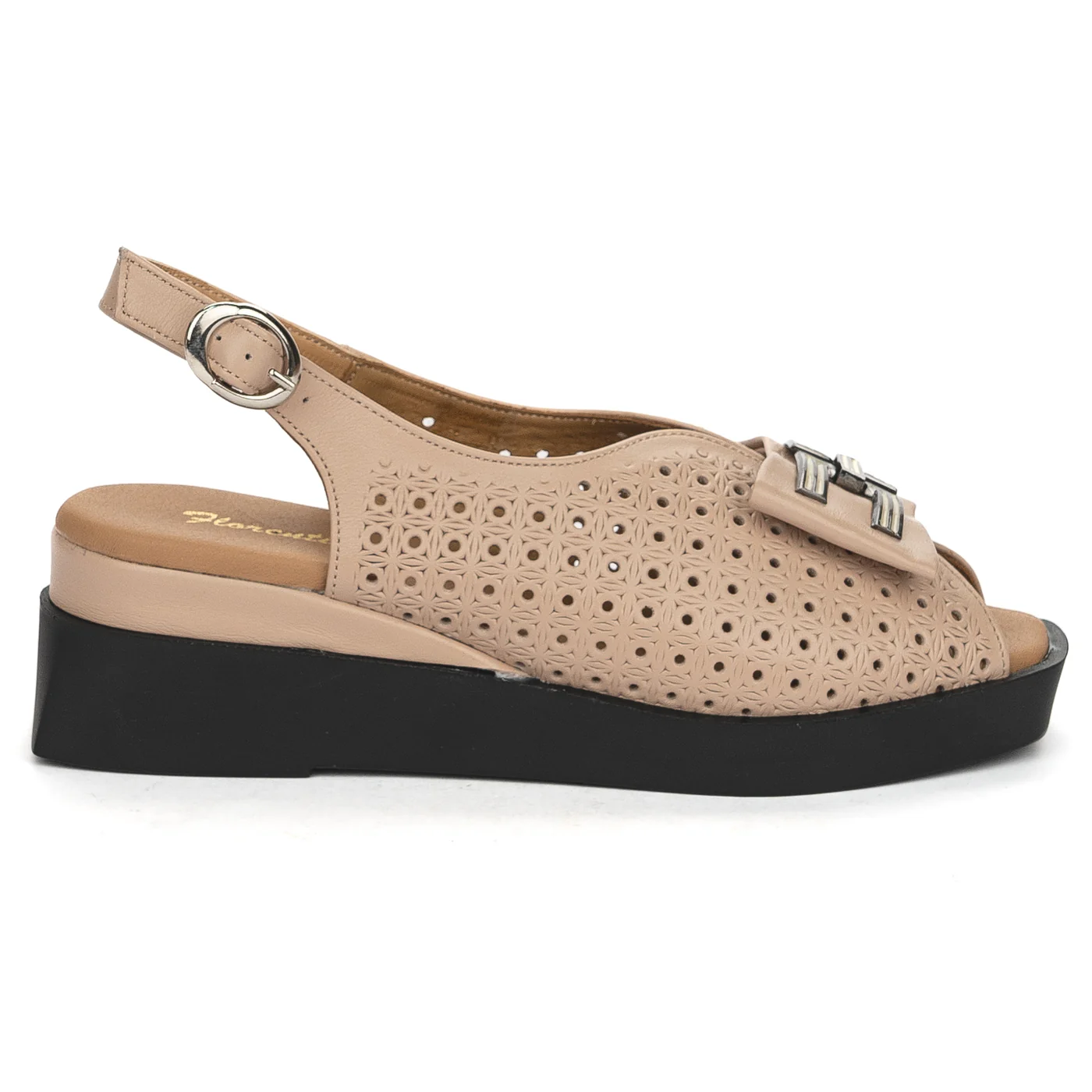 Sandale dama din piele naturala roz-nude cu talpa inalta 13860