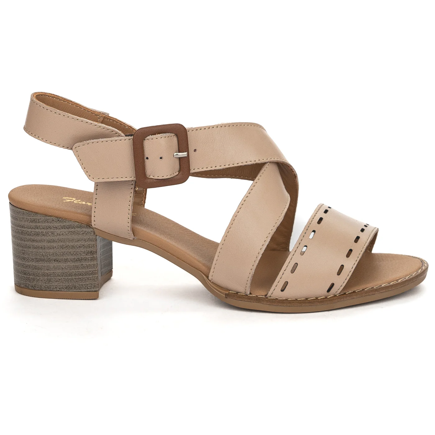 Sandale dama din piele naturala roz-nude cu toc gros 5.5 cm 13861
