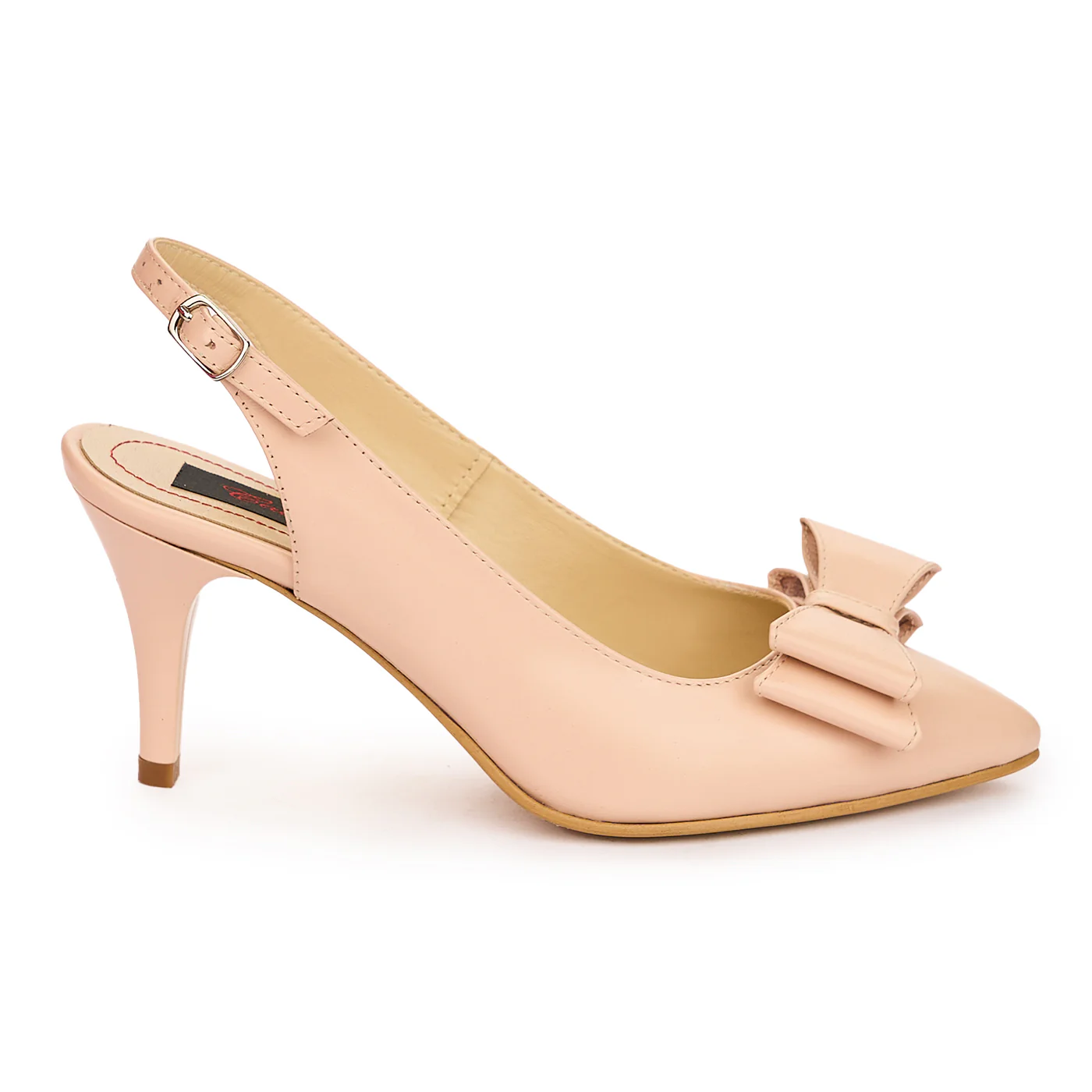 Sandale dama din piele naturala roz-nude cu toc subtire 8 cm 13804