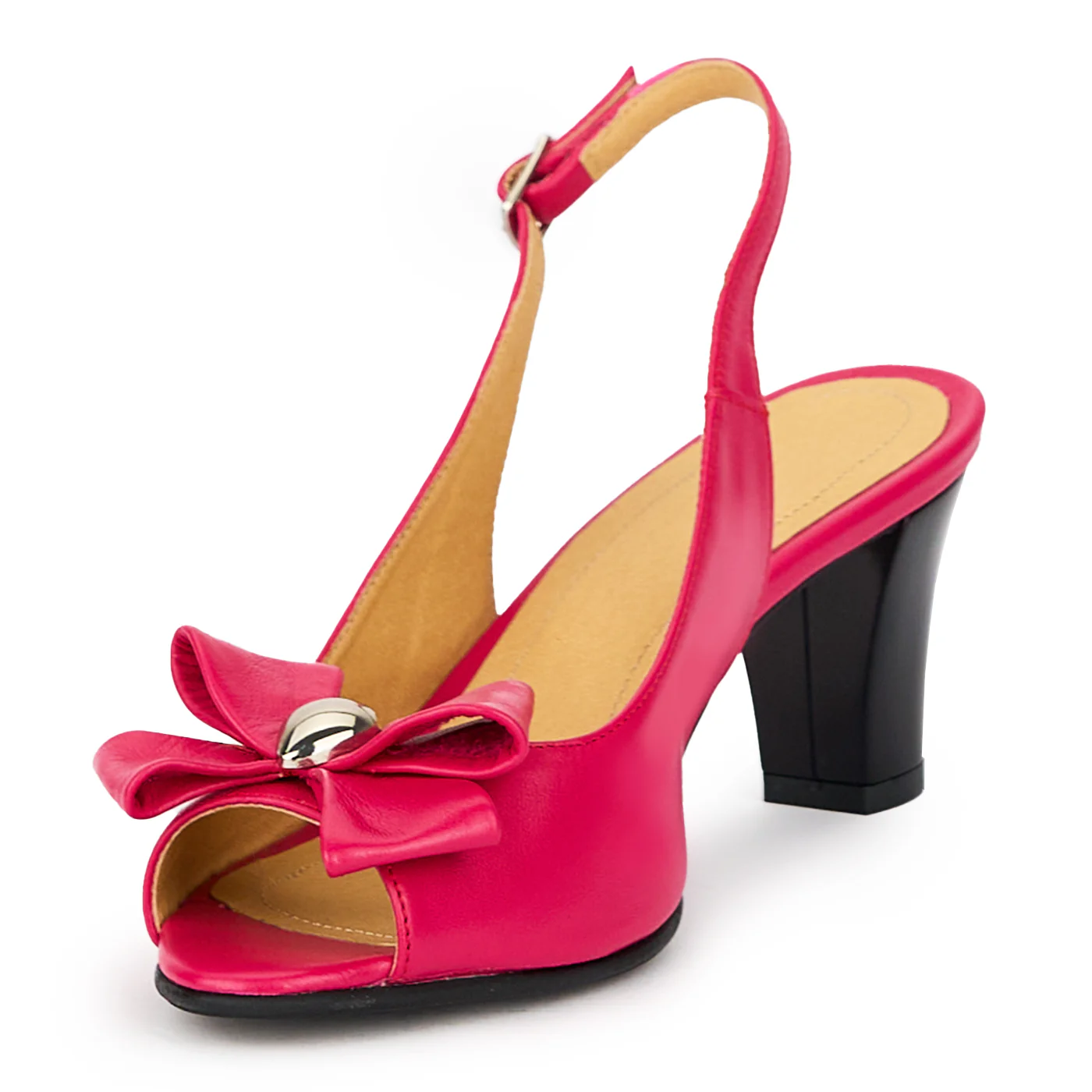 Sandale dama din piele naturala roz-siclam cu toc gros 6.5 cm 15500 - Image 3