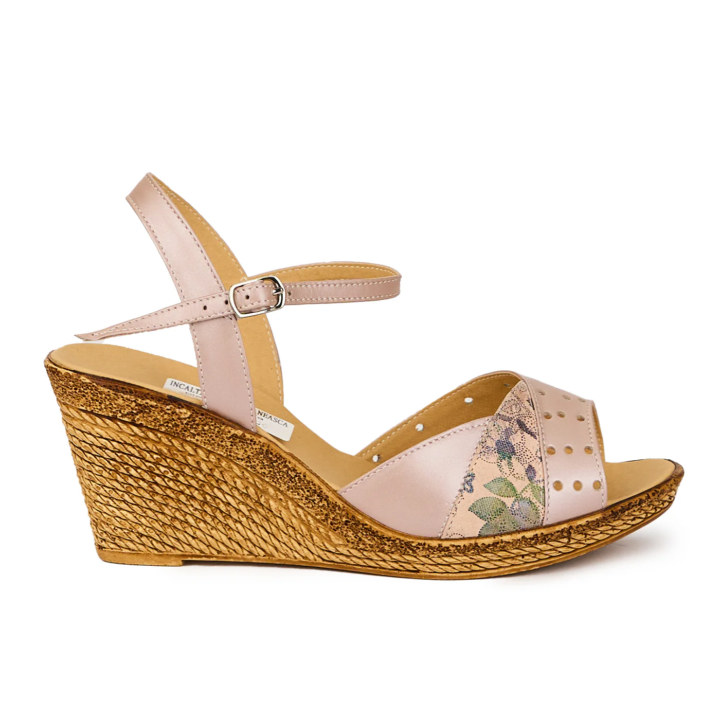 Sandale dama din piele naturala roz sidefat cu platforma 8 cm 15831