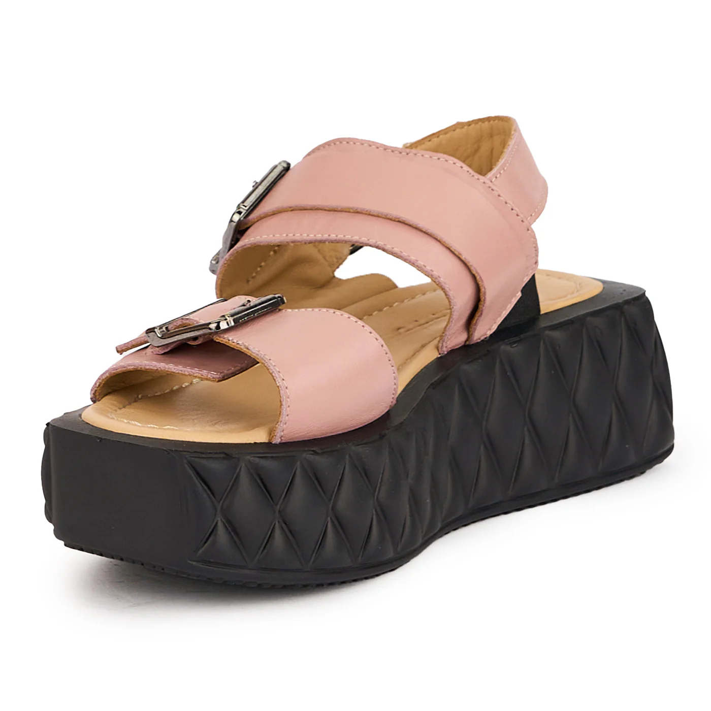 Sandale dama din piele naturala roz sidefat cu talpa inalta 5.5 cm 16280 - Image 3