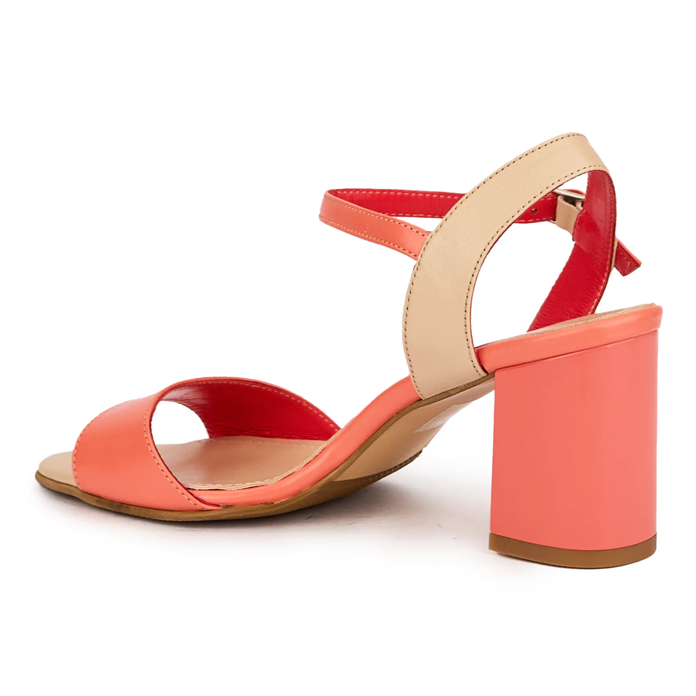 Sandale dama din piele naturala roz-somon cu toc gros 7.5 cm 16417 - Image 2
