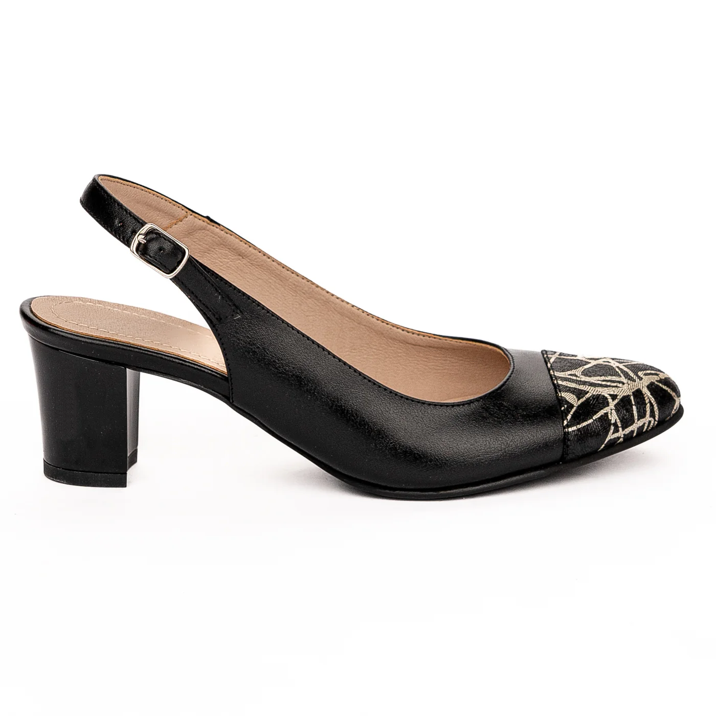 Sandale dama din piele naturala toc 5.5cm neagra 13252