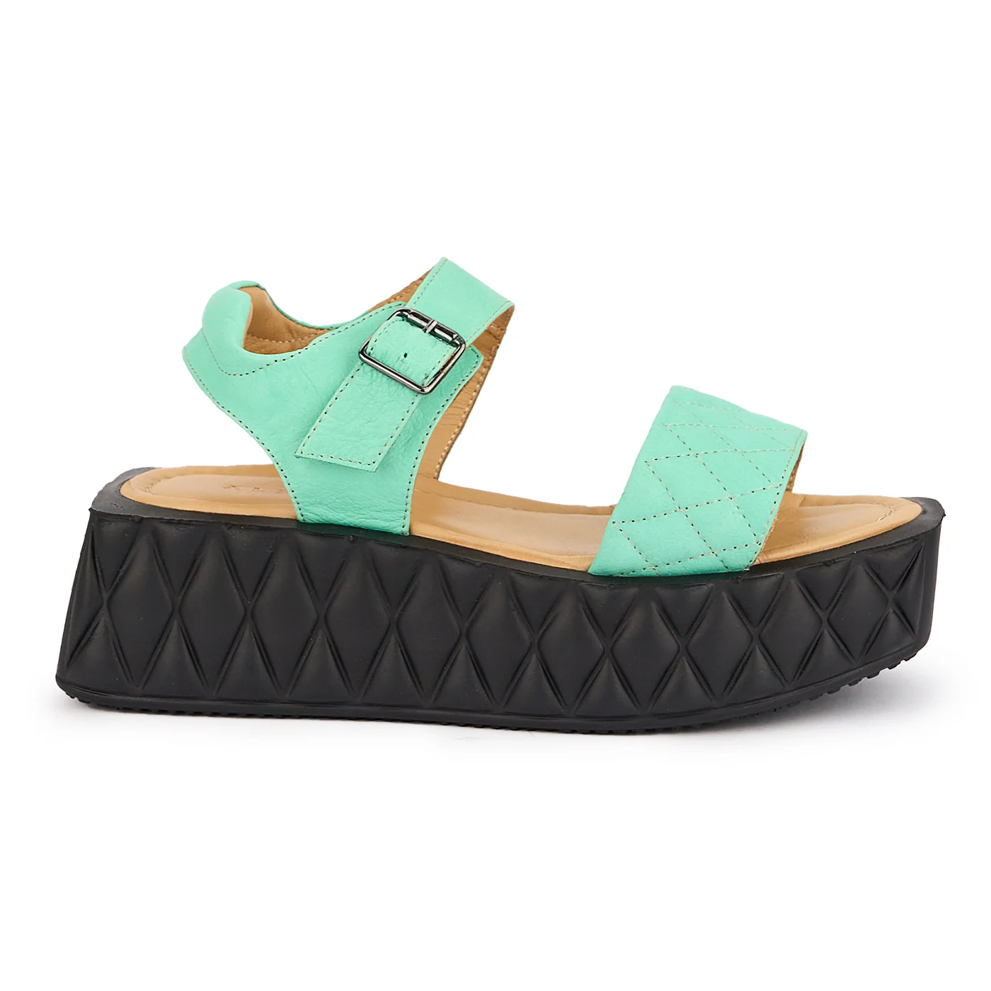 Sandale dama din piele naturala turcoaz cu talpa inalta 5.5 cm 16277