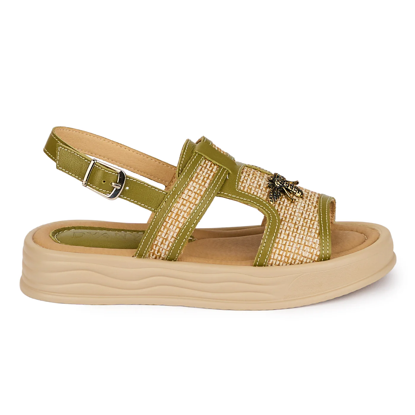 Sandale dama din piele naturala verde cu accesoriu 18393