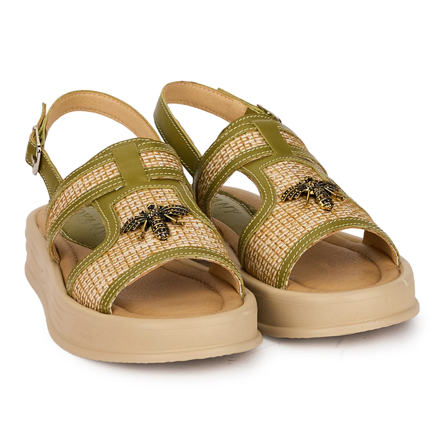 Sandale dama din piele naturala verde cu accesoriu 18393 - Image 4