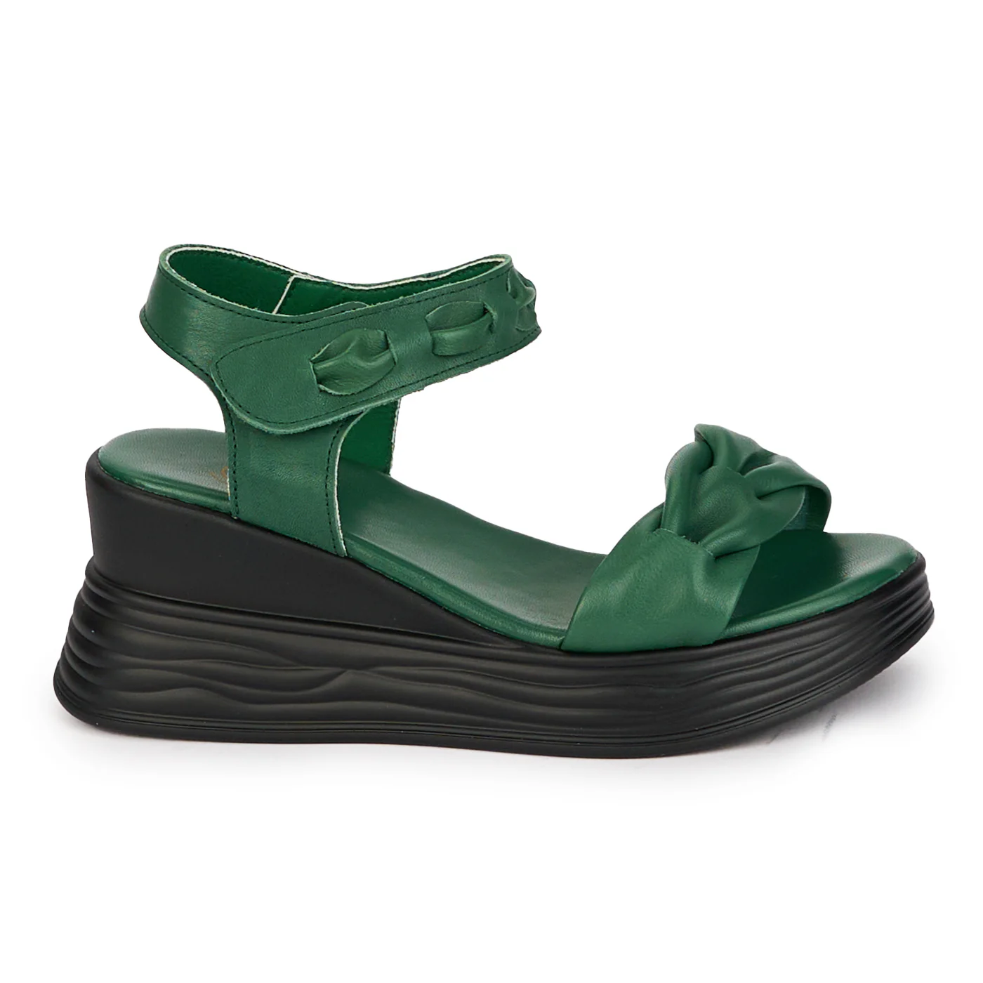 Sandale dama din piele naturala verde cu platforma 18200