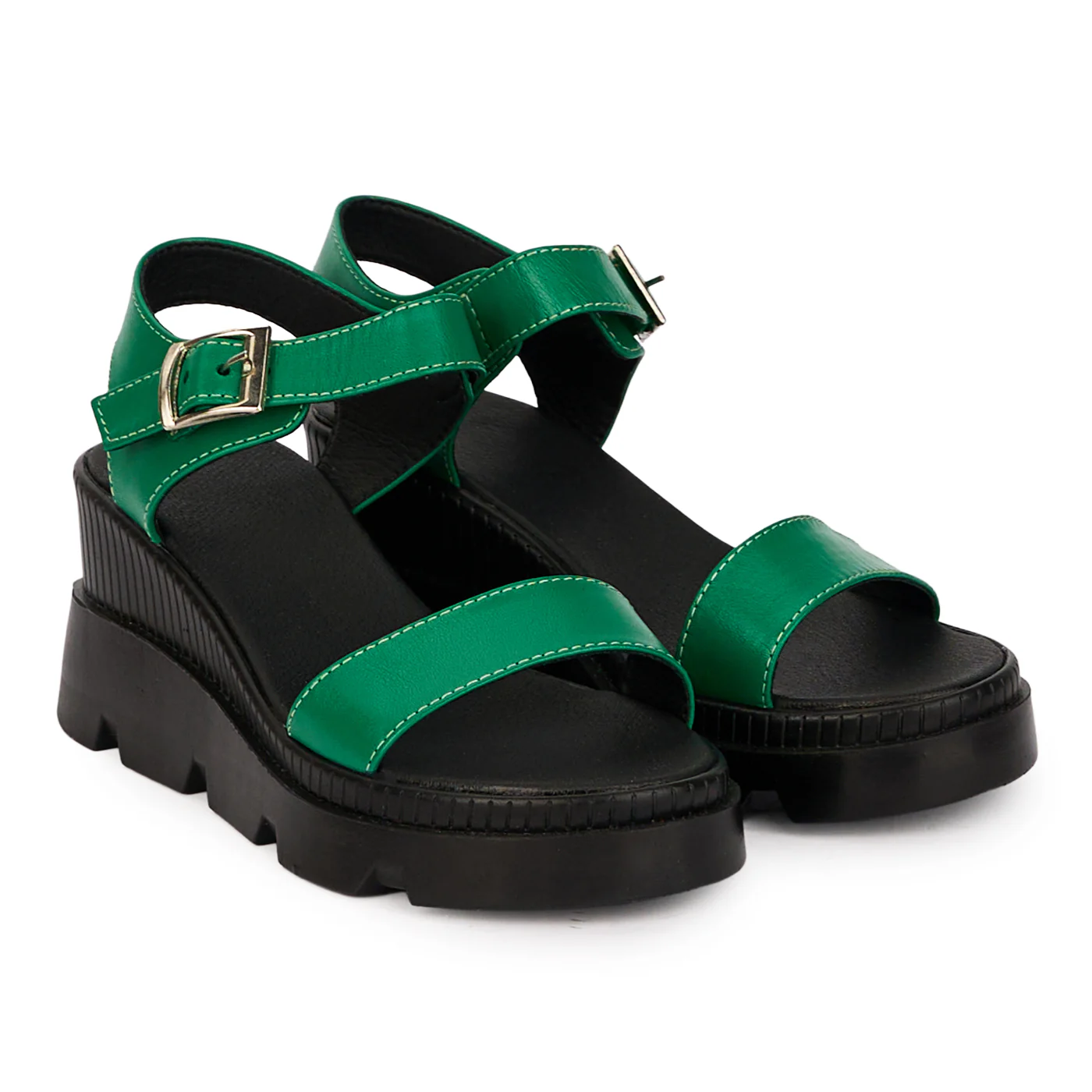 Sandale dama din piele naturala verde cu platforma 7 cm 18521 - Image 4