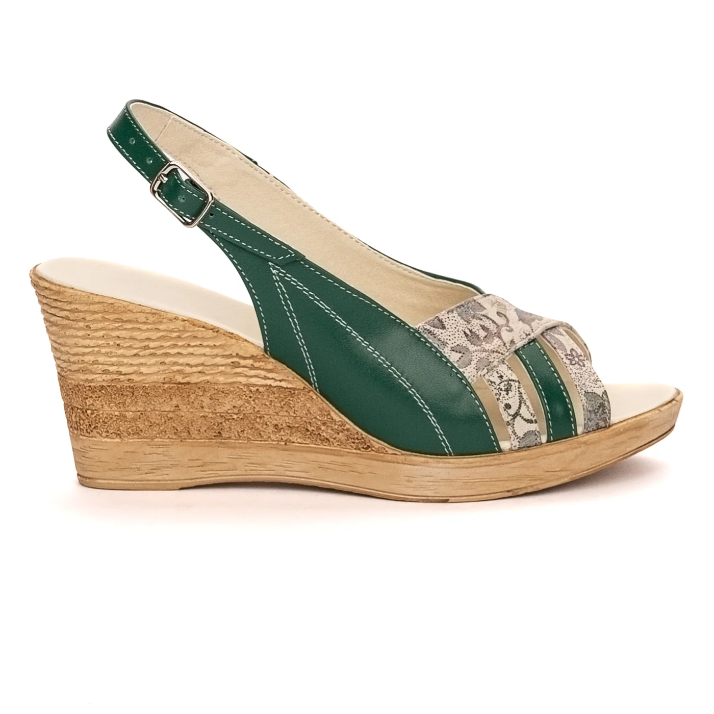 Sandale dama din piele naturala verde cu platforma 8 cm 13417