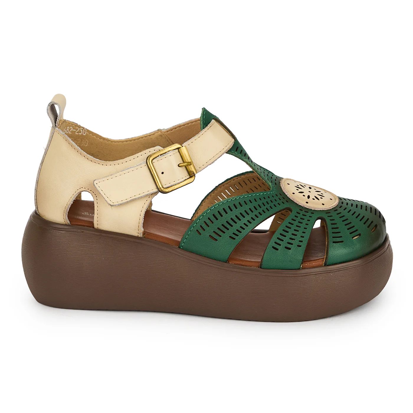 Sandale dama din piele naturala verde cu talpa inalta 6 cm 19298