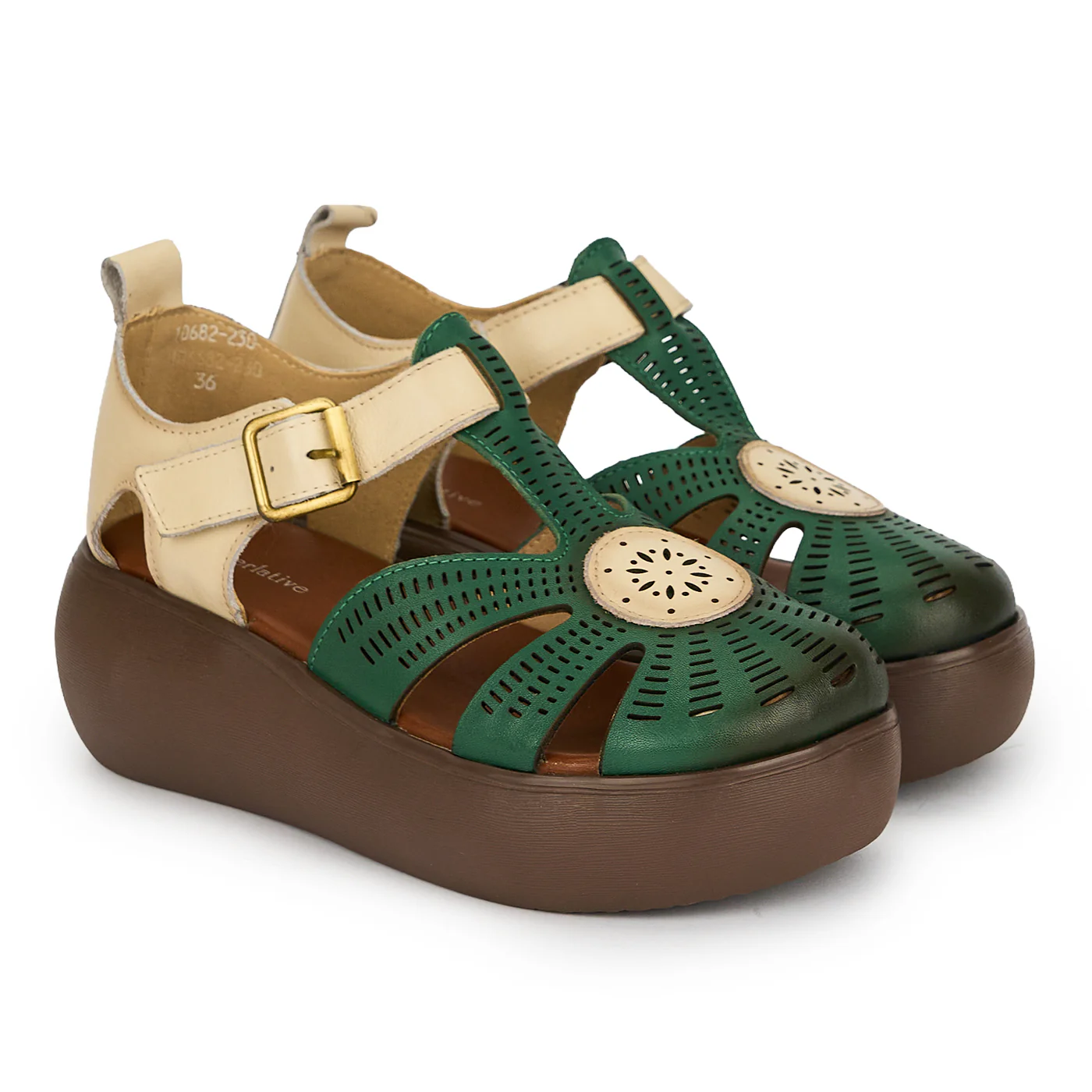 Sandale dama din piele naturala verde cu talpa inalta 6 cm 19298 - Image 4