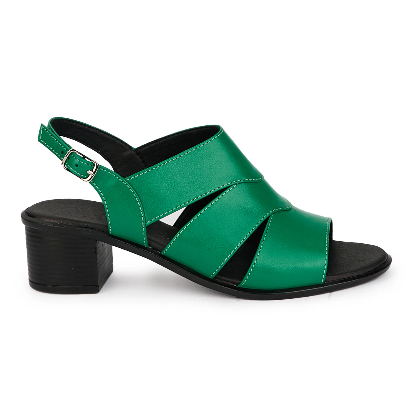 Sandale dama din piele naturala verde cu toc gros 4 cm 18285