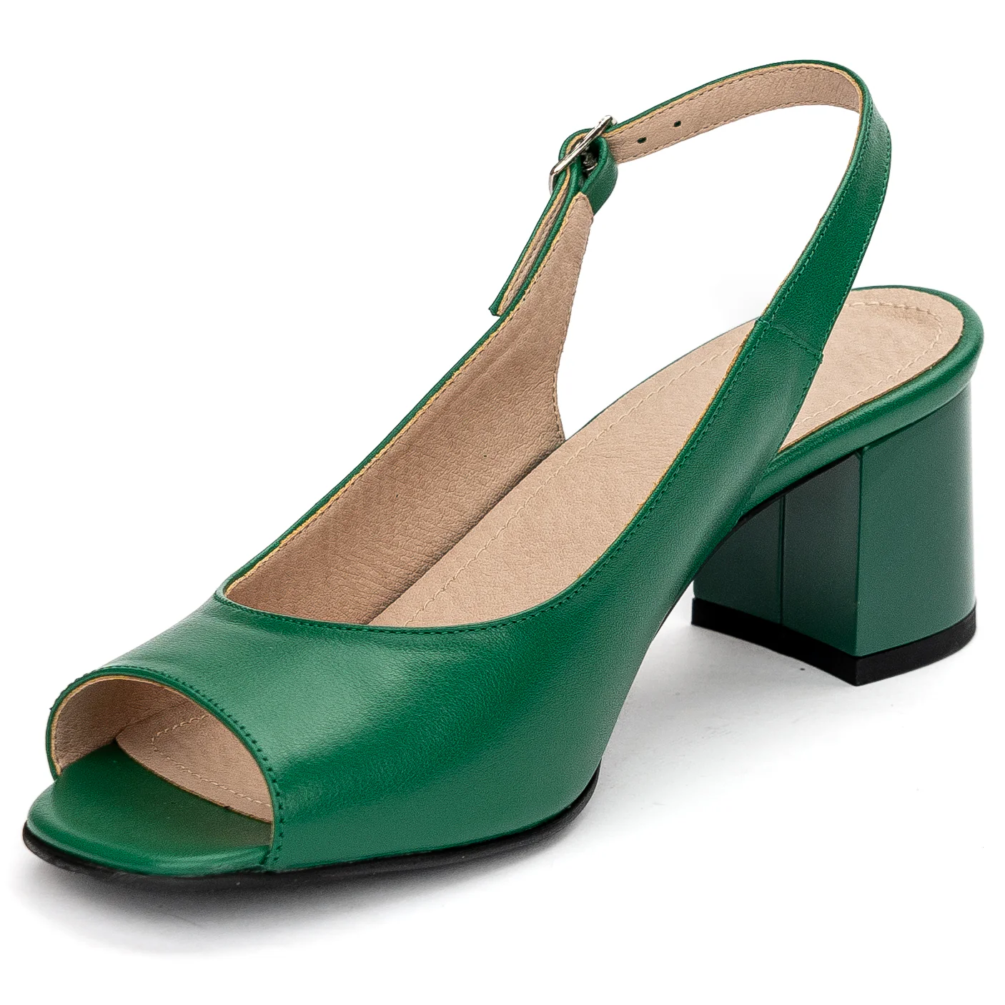 Sandale dama din piele naturala verde cu toc gros 5.5 cm 13680 - Image 3