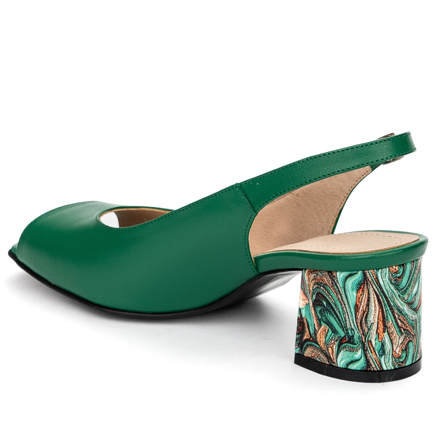 Sandale dama din piele naturala verde cu toc gros 5.5 cm 13681 - Image 2