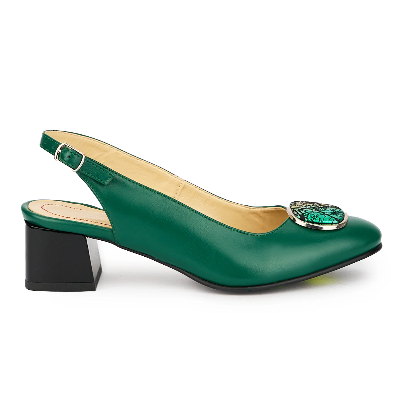Sandale dama din piele naturala verde cu toc gros 5.5 cm 15607