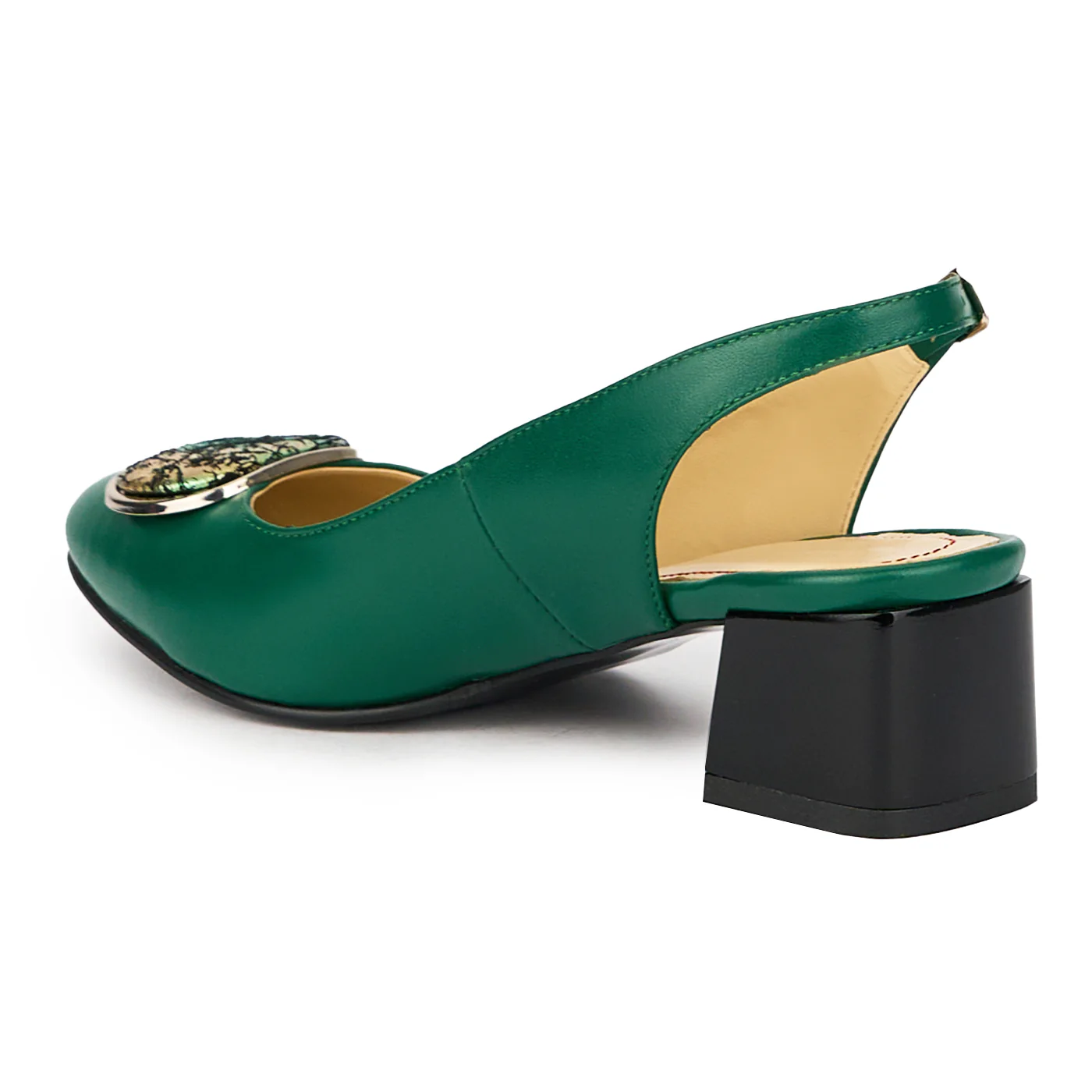 Sandale dama din piele naturala verde cu toc gros 5.5 cm 15607 - Image 2