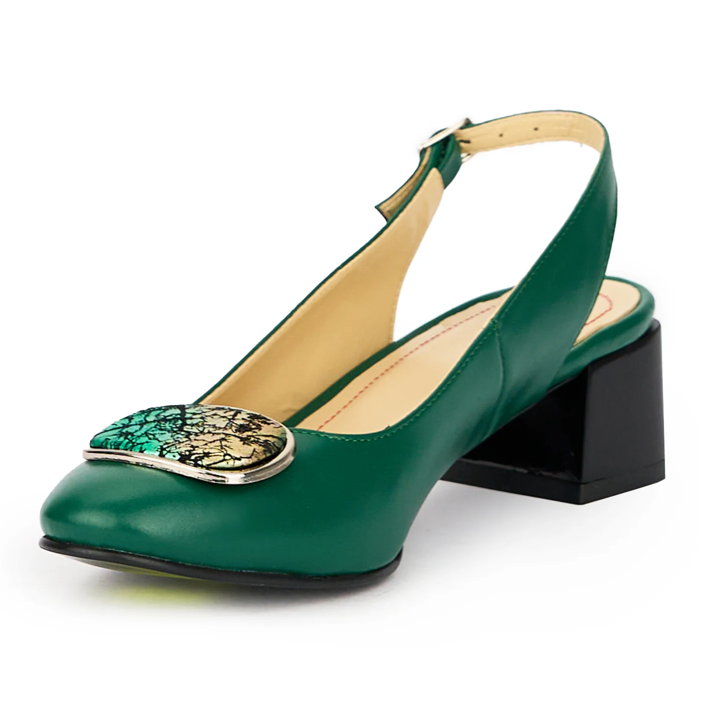 Sandale dama din piele naturala verde cu toc gros 5.5 cm 15607 - Image 3