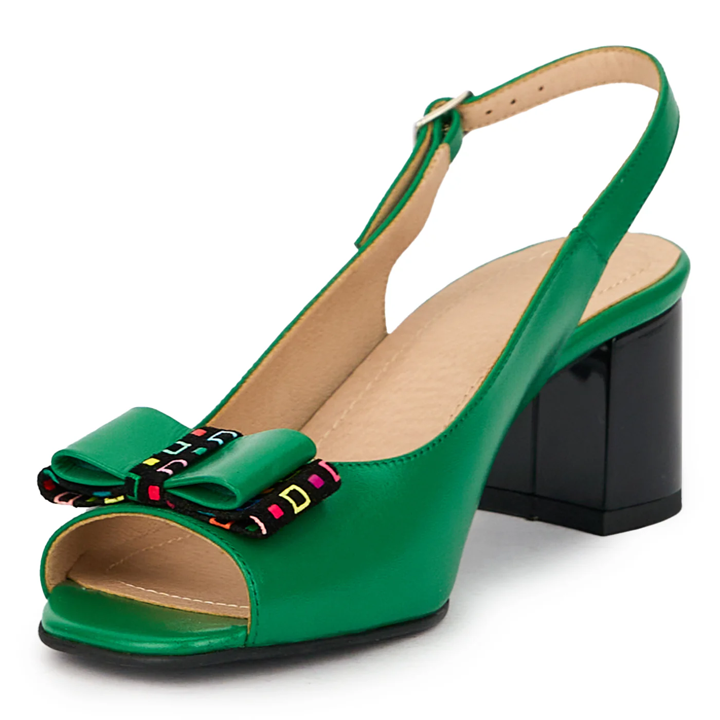 Sandale dama din piele naturala verde cu toc gros 5.5 cm 15864 - Image 3