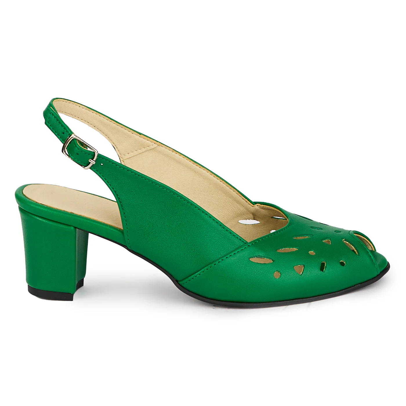 Sandale dama din piele naturala verde cu toc gros 5.5 cm 18172
