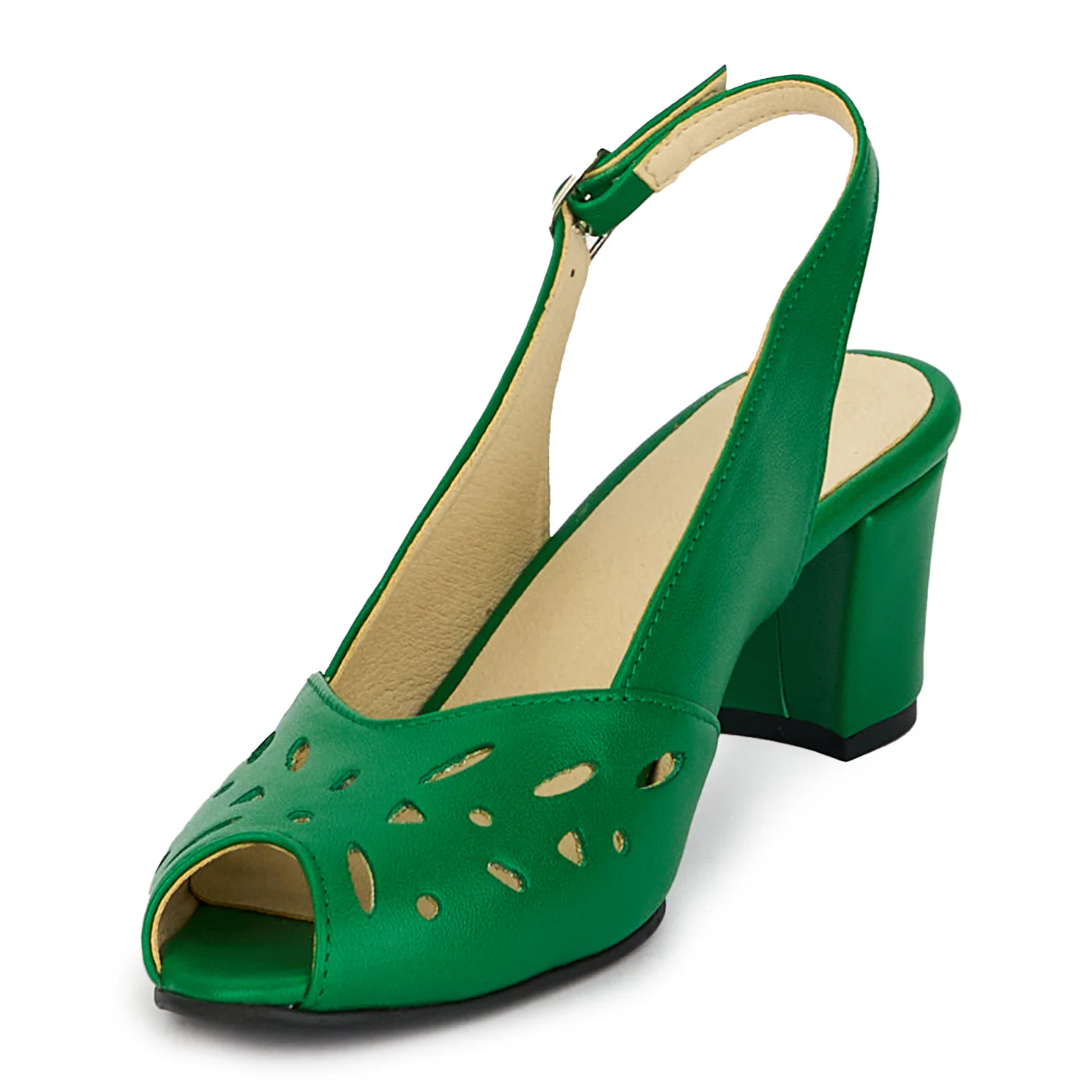 Sandale dama din piele naturala verde cu toc gros 5.5 cm 18172 - Image 3