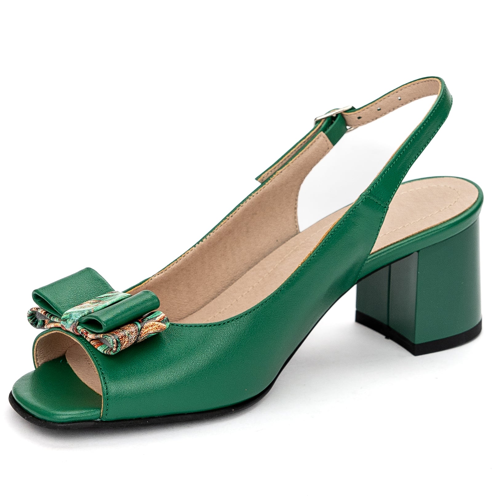 Sandale dama din piele naturala verde cu toc gros 6 cm 13679 - Image 3