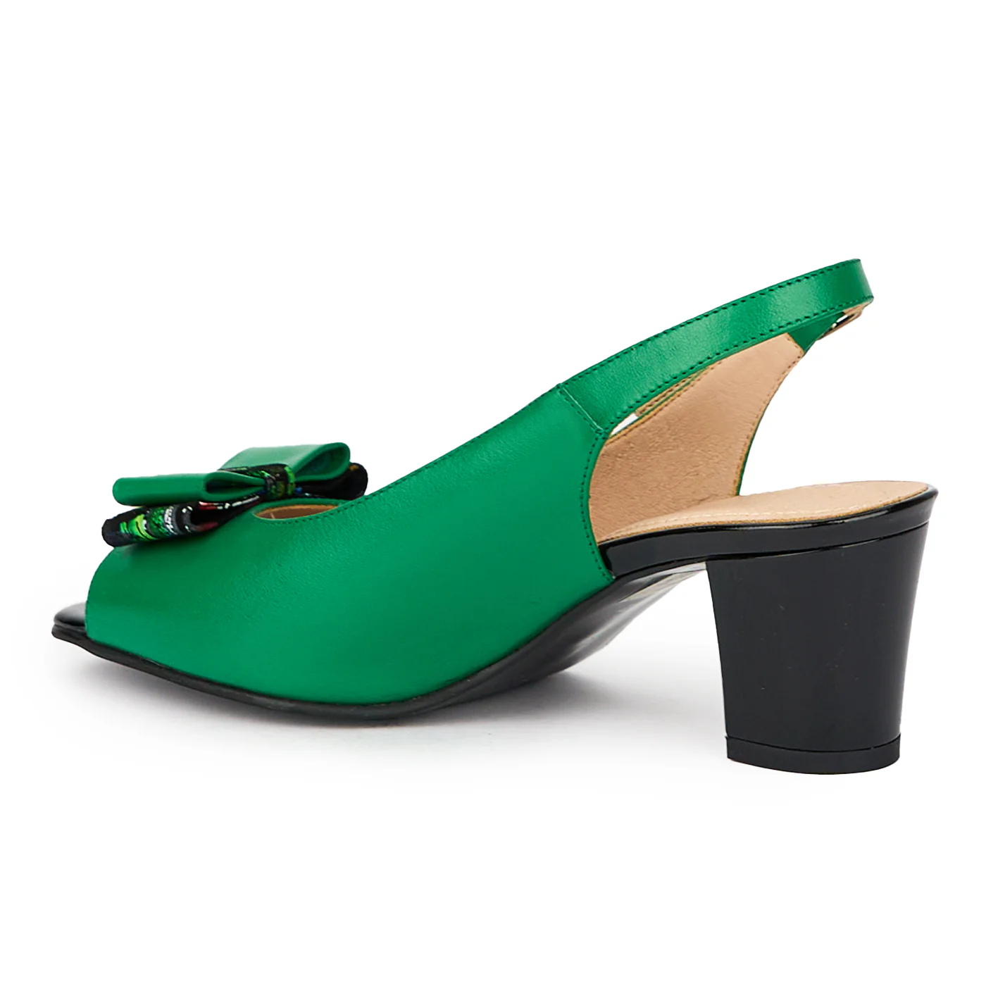 Sandale dama din piele naturala verde cu toc gros 6 cm 15455 - Image 2