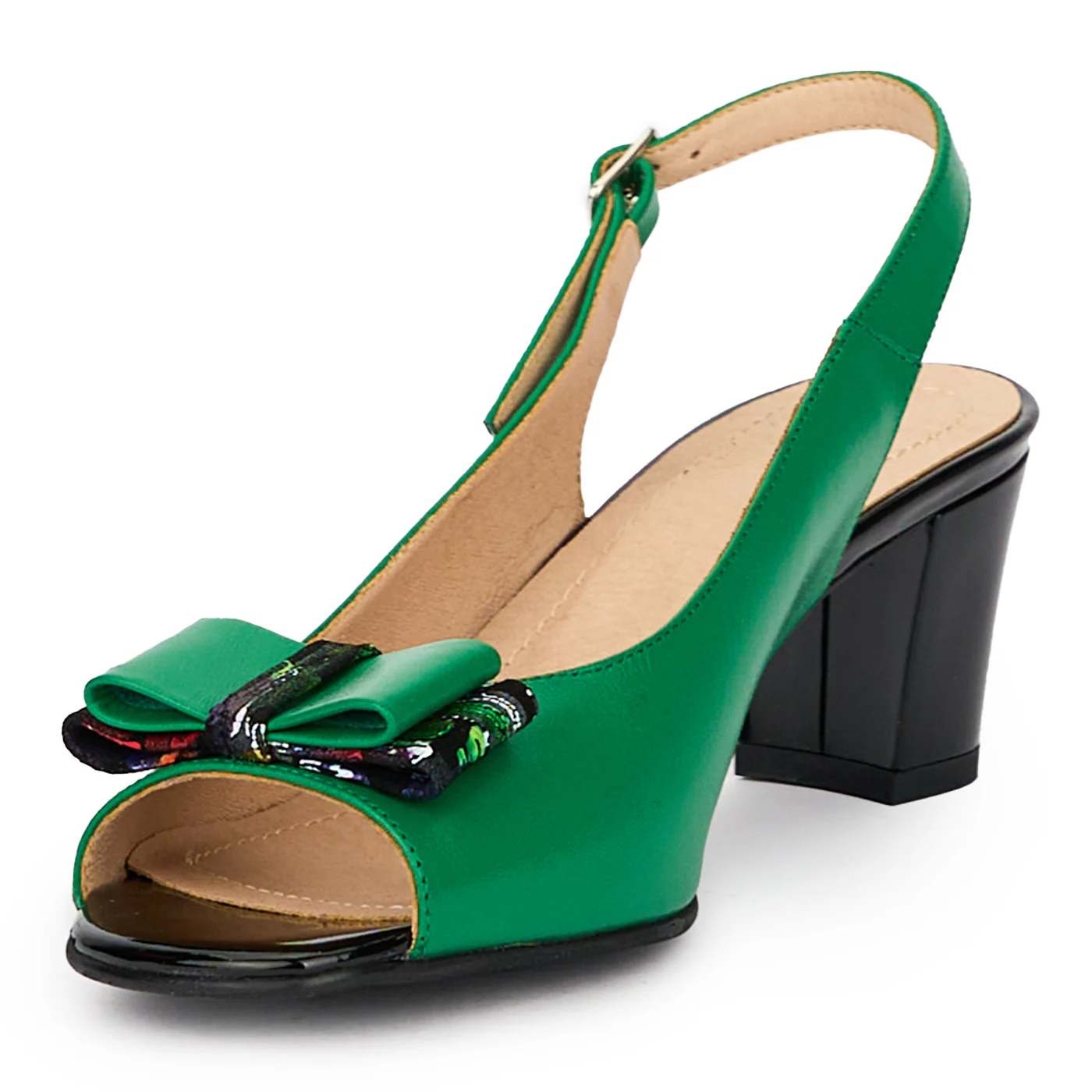 Sandale dama din piele naturala verde cu toc gros 6 cm 15455 - Image 3