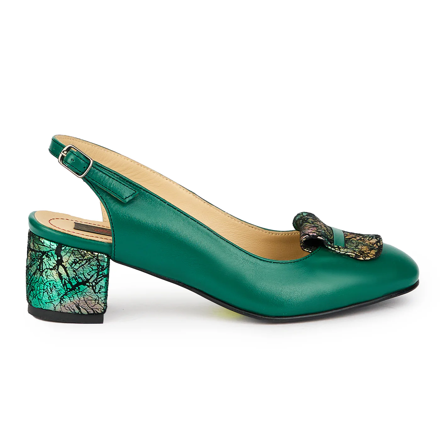 Sandale dama din piele naturala verde cu toc gros 6 cm 15621