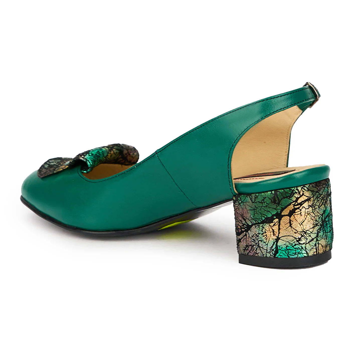 Sandale dama din piele naturala verde cu toc gros 6 cm 15621 - Image 2