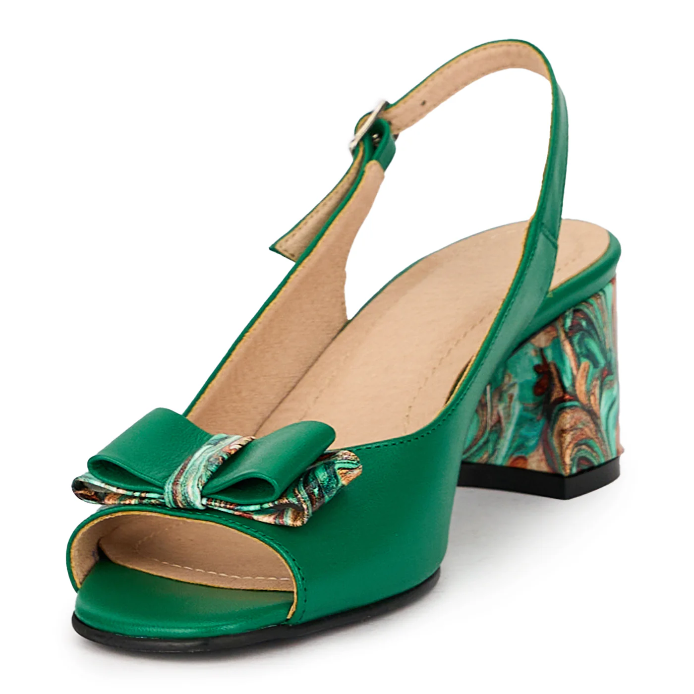 Sandale dama din piele naturala verde cu toc gros 6 cm 16026 - Image 3