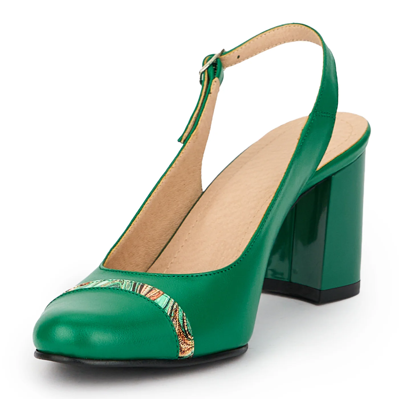 Sandale dama din piele naturala verde cu toc gros 7.5 cm 15275 - Image 3