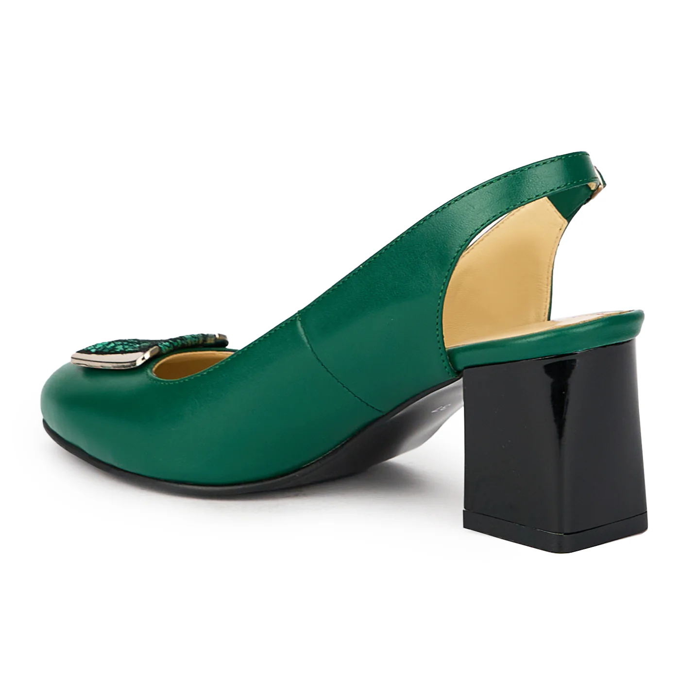 Sandale dama din piele naturala verde cu toc gros 7.5 cm 15590 - Image 2